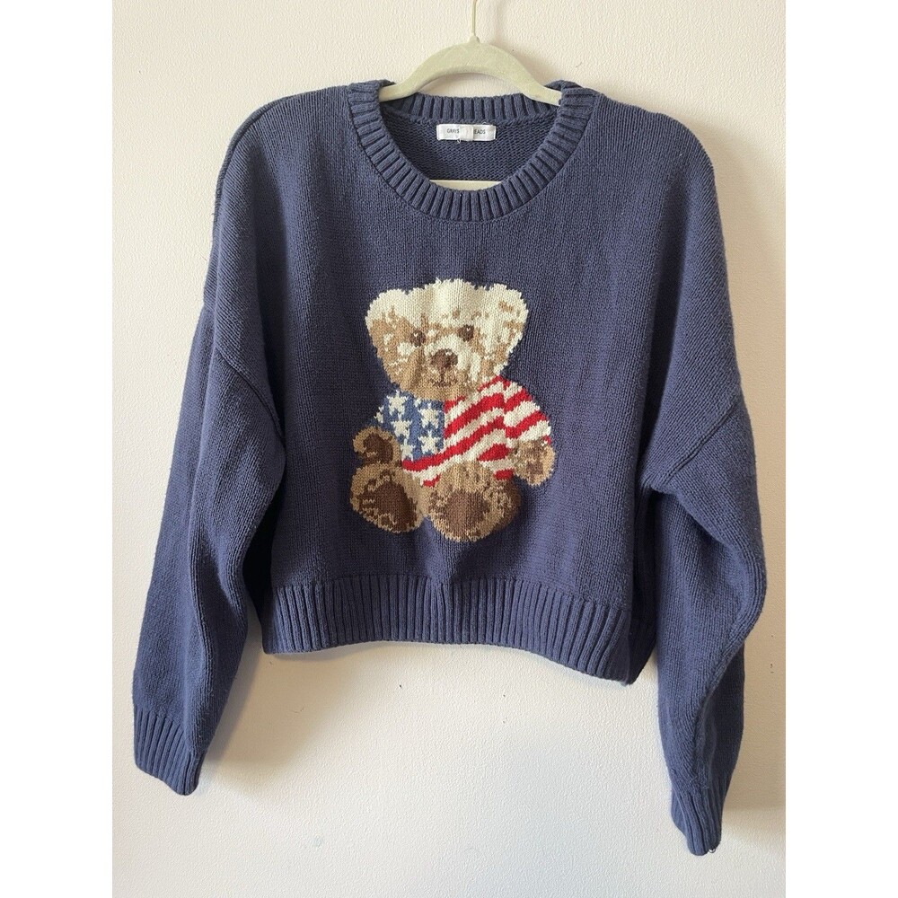 Grayson Threads XXL Patriotic Teddy Bear Americana Knit Sweater Cotton Blend